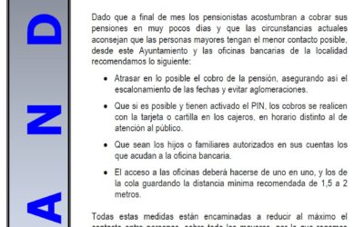 Coronavirus COVID19. Recomendaciones cobro de pensiones