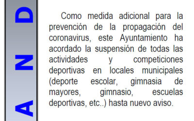 Coronavirus COVID19. Suspensión de actividades deportivas municipales