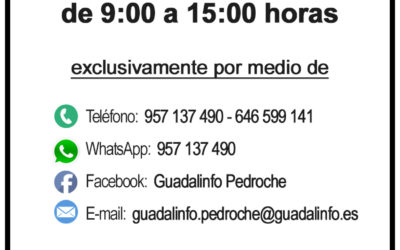 GUADALINFO PEDROCHE. Nuevo horario de atención al público