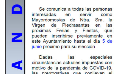Mayordomía de la Virgen de Piedrasantas 2020