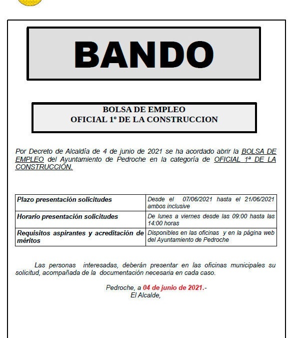 BANDO. Bolsa de Empleo - Oficial 1ª de la Construcción 1