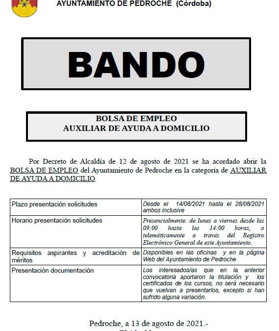 BANDO. Bolsa de Empleo - Servicio de Ayuda a Domicilio 1